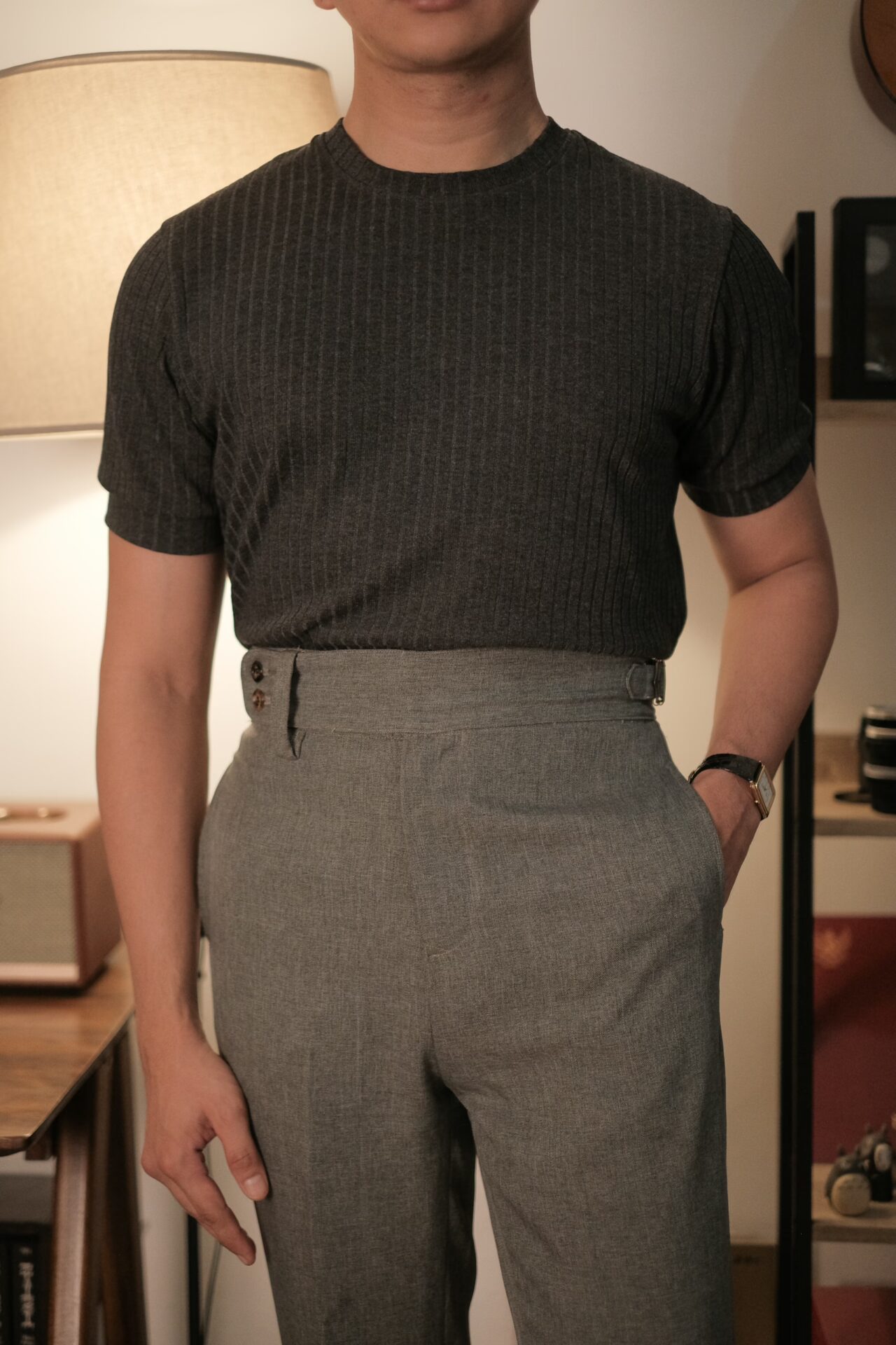 Classic Ribbed Shirt in Coal - Image 2